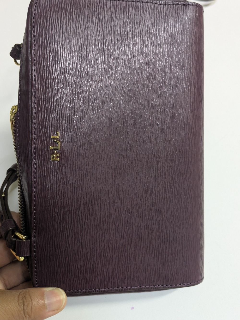 Lauren Ralph Lauren LRL Whitby wine Crossbody Bag Leather Purse Zip Around